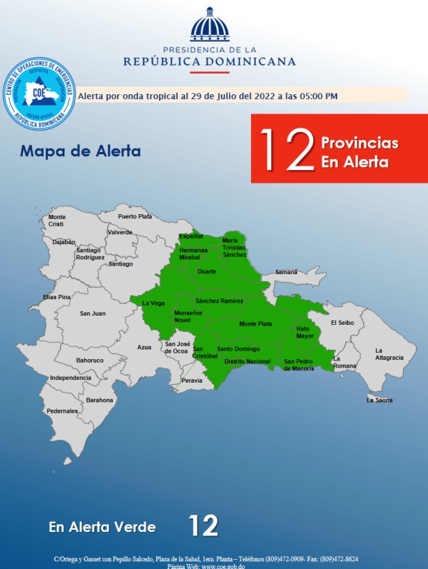 Emision de alerta Verde por Vaguada ,29,7, 2022, 5,pm