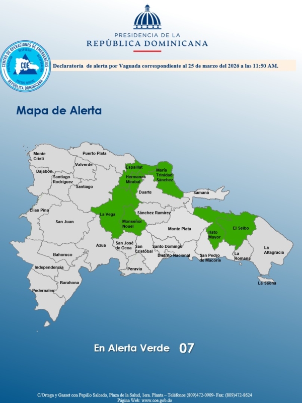 El COE emite el nivel de alerta verde para 07 provincias