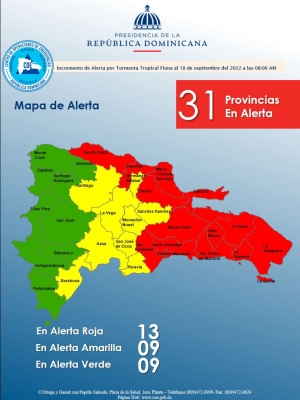 (TORMENTA TROPICAL FIONA) INCREMENTO DE ALERTA (18 de septiembre, 2022 -- 8:00 AM)