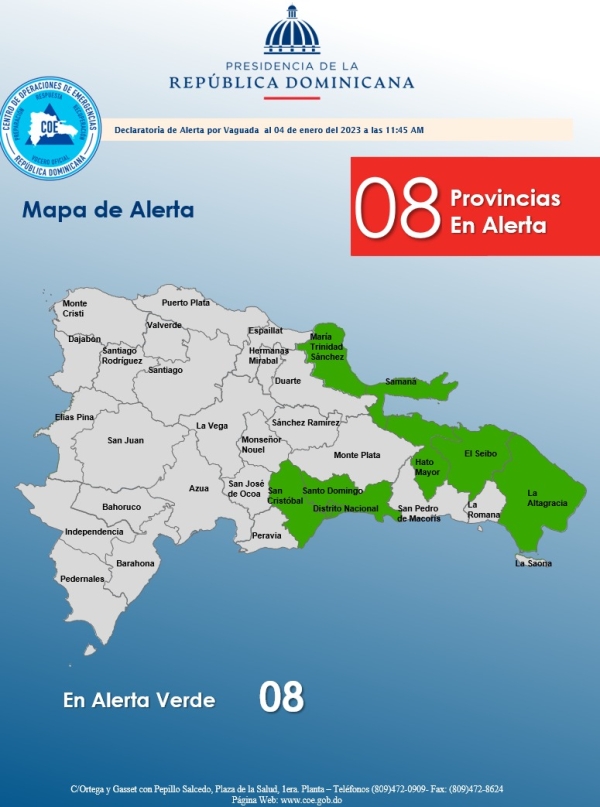 Emisión de alerta Verde por Vaguada 04-01-2023, 11,am
