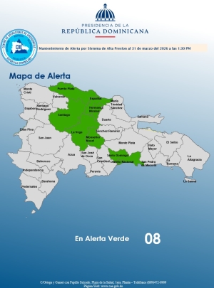 El COE mantiene 07 provincias y el Distrito Nacional en alerta verde