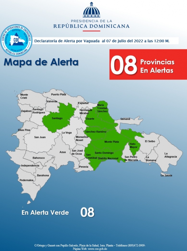 Emision de alerta Verde por Vaguada 07,7, 2022, 12,pm