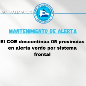 El COE descontin&uacute;a los niveles de alerta.