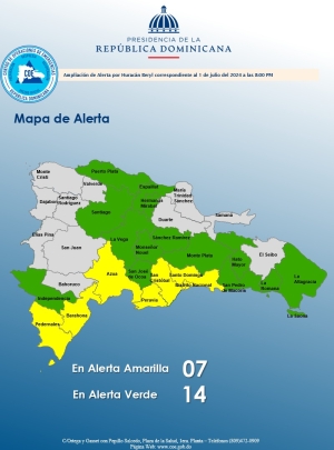 Ampliaci&oacute;n de Alerta huracan Beryl 01 de julio 2024. 8,00 pm.