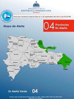 Tormenta Tropical FIONA  -Emisi&oacute;n de Alerta. (15-09-2022 --- 6:30 PM.)