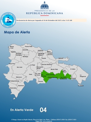 El COE emite el nivel de alerta verde para 03 provincias y el Distrito Nacional