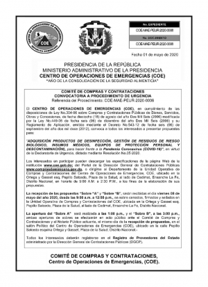 Convocatoria a procedimientos urgentes